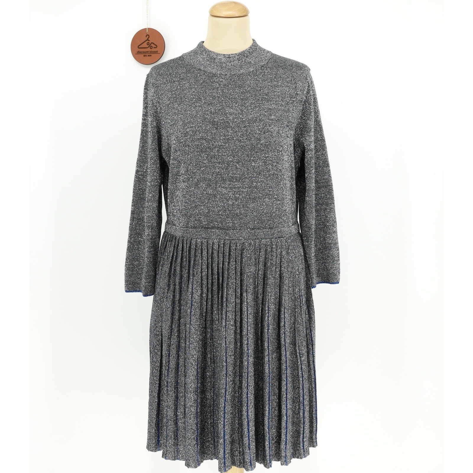 Ted Baker Gunmetal Noaleen Metallic Stretch-Knit Dress Sz 5 Us Size 12 High Neck